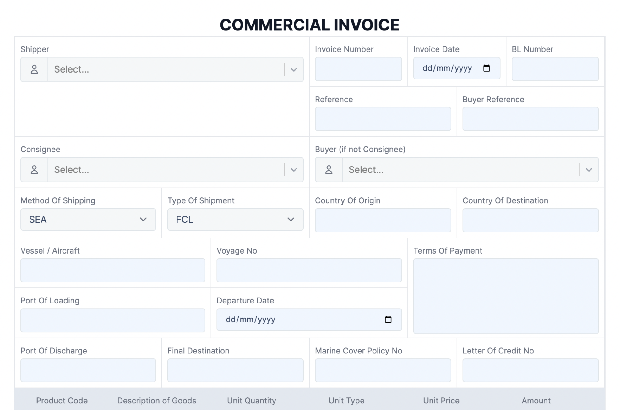 Create a Commercial Invoice Free Template Download Cargoflip